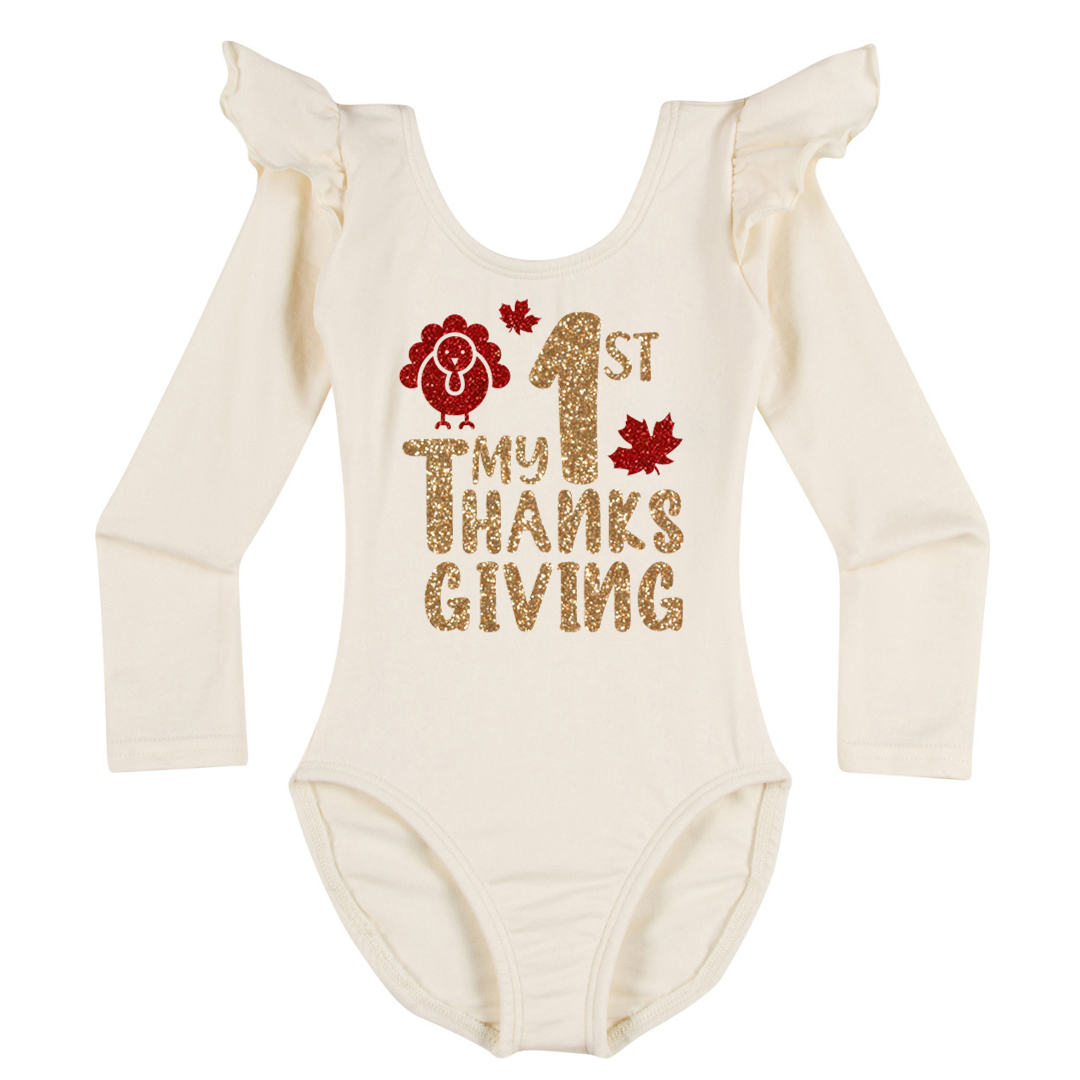 My First Thanksgiving Baby Toddler Girls Leotard Bodysuit