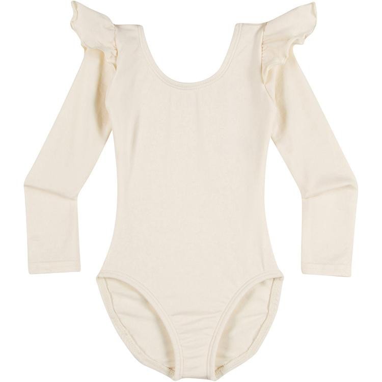 Ivory Cream Infant/Toddler/Girls Long Sleeve Ruffle Leotard