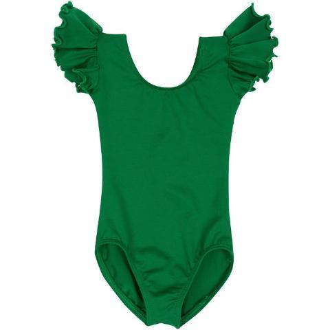 Green Leotard with Flutter/Ruffle Short Sleeve for Toddler & Girls