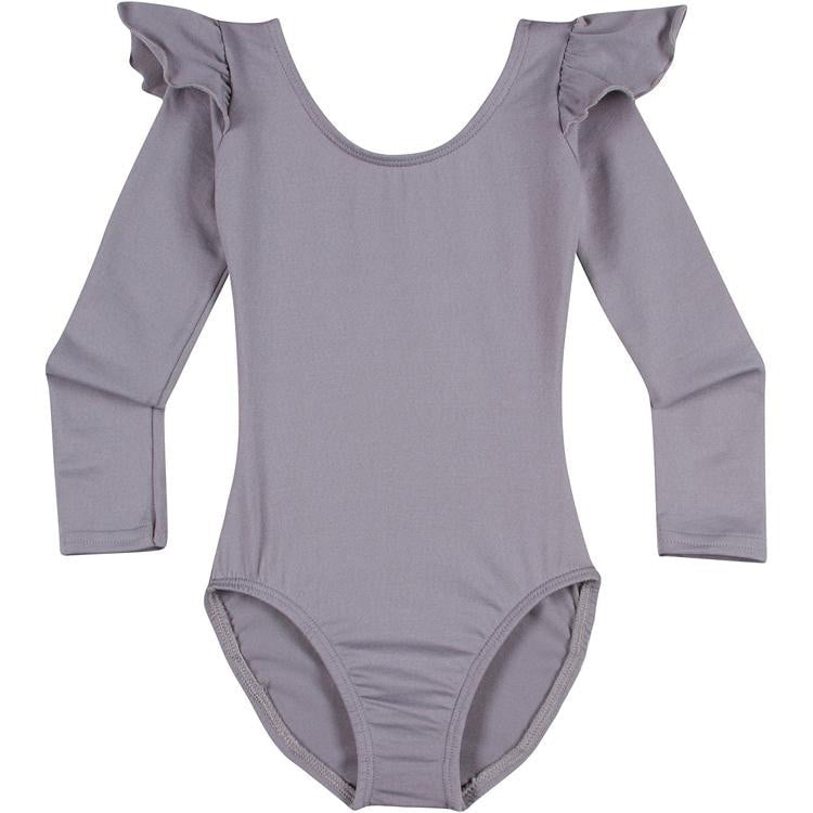 Gray Long Sleeve Ruffle Leotard for Toddler and Girls