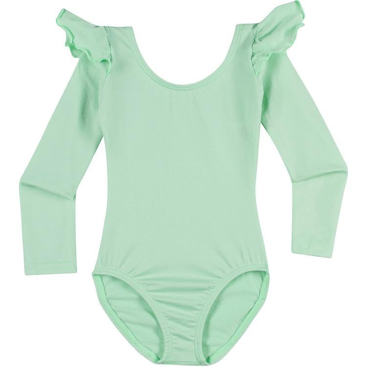 Mint Green Long Sleeve Ruffle Leotard for Toddler and Girls