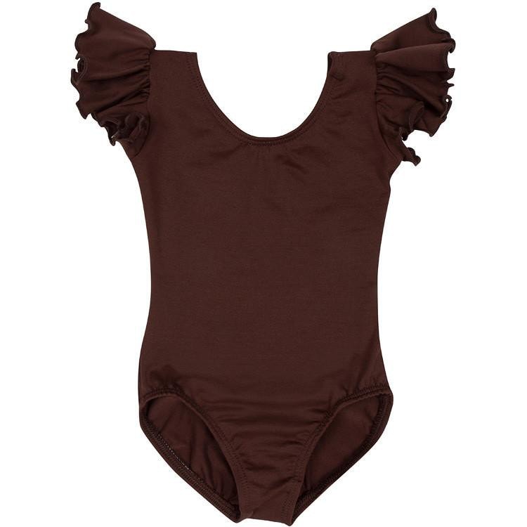 Brown Leotard with Flutter/Ruffle Short Sleeve for Toddler & Girls