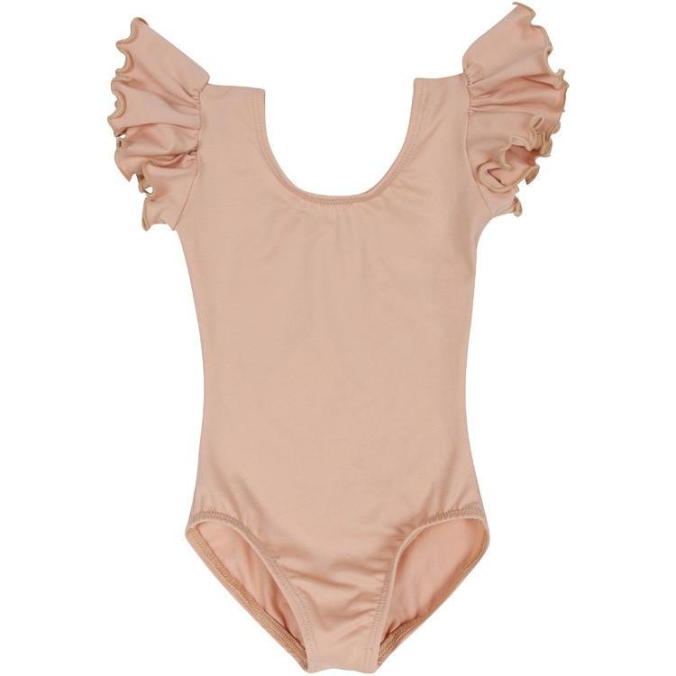 Nude/Beige Leotard with Flutter/Ruffle Short Sleeve for Toddler & Girls