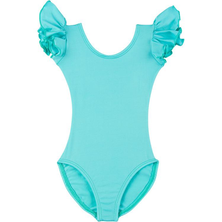 Icy Turquoise Leotard with Flutter/Ruffle Short Sleeve for Toddler & Girls