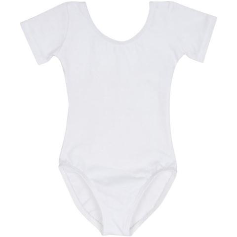 White Lined Short Sleeve Leotard for Toddler & Girls