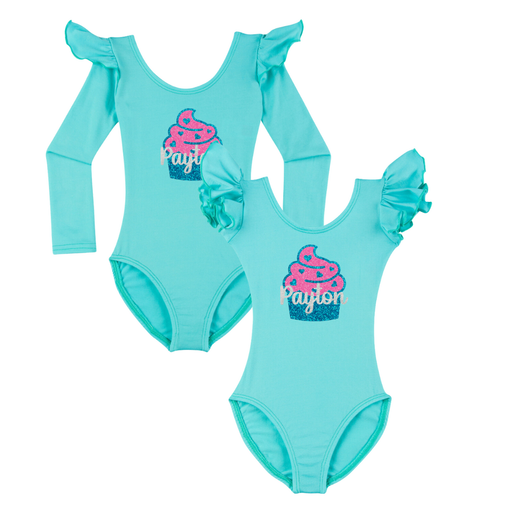 Personalized Birthday Cupcake Leotard | Icy Turquoise