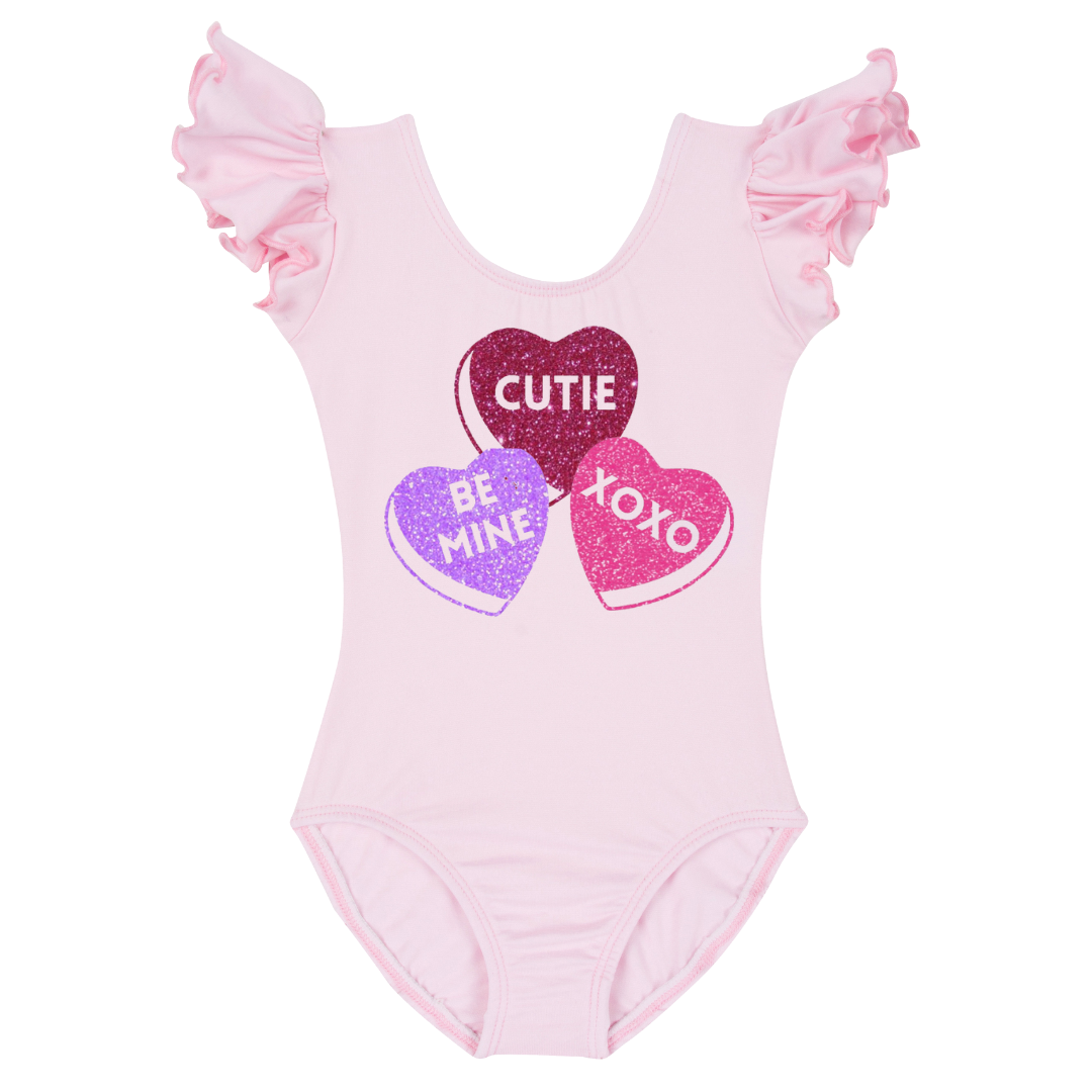 Conversation Heart Short Ruffle Sleeve Leotard