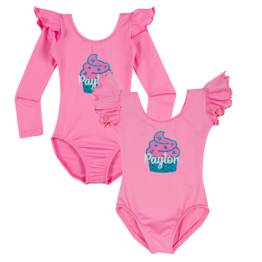 Personalized Birthday Cupcake Leotard | Bright Pink