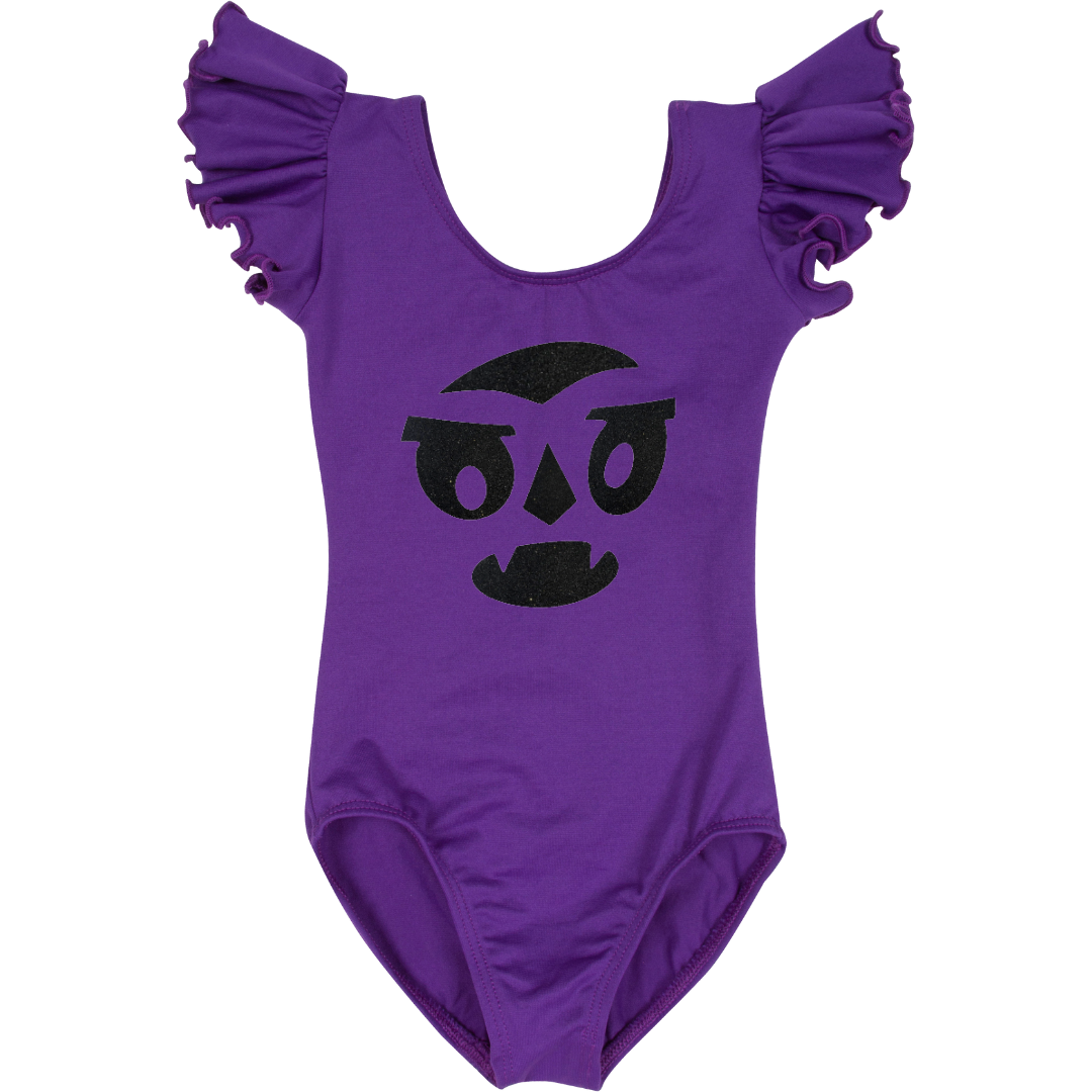 Purple ruffle short sleeve leotards with variety of a nostalgic Halloween face. 