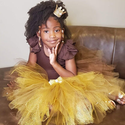 Brown Leotard with Flutter/Ruffle Short Sleeve for Toddler & Girls
