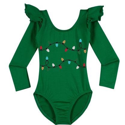 Holiday Lights Green Christmas Leotard