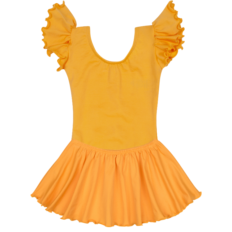 Gold Yellow Leotard with Flutter/Ruffle Short Sleeves for Toddler & Girls