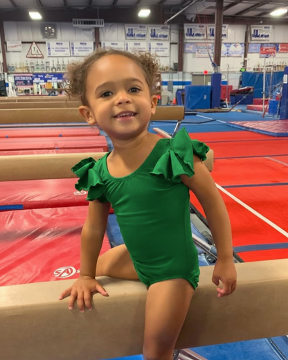 Green Leotard with Flutter/Ruffle Short Sleeve for Toddler & Girls