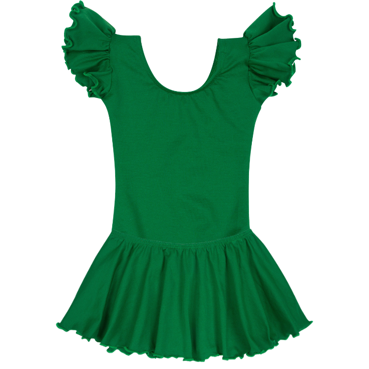 Green Leotard with Flutter/Ruffle Short Sleeve for Toddler & Girls