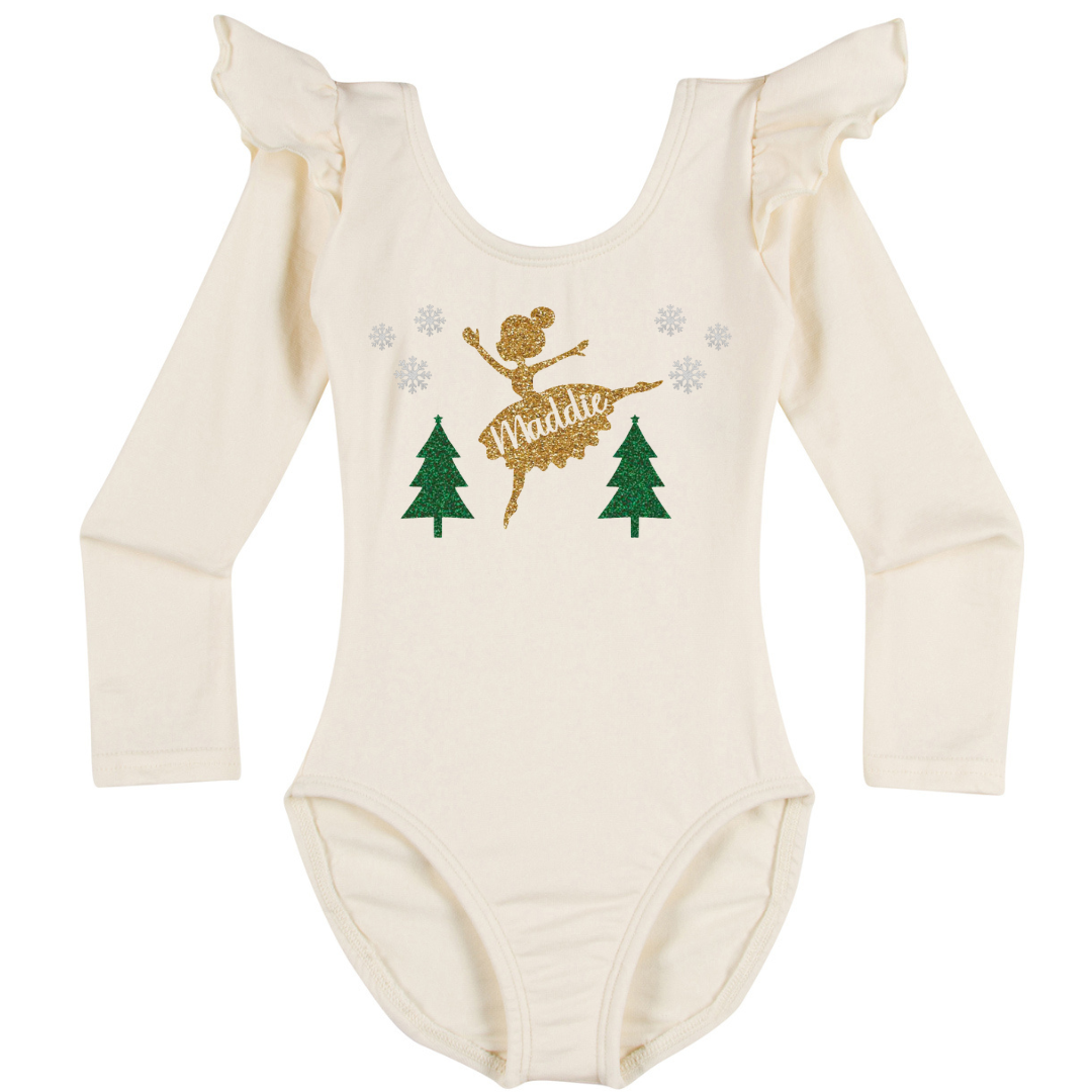 Personalized Holiday Ballerina Leotard | Ivory