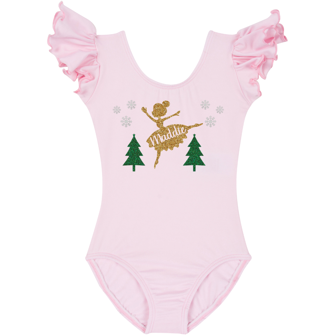 Personalized Holiday Ballerina Leotard | Light Pink