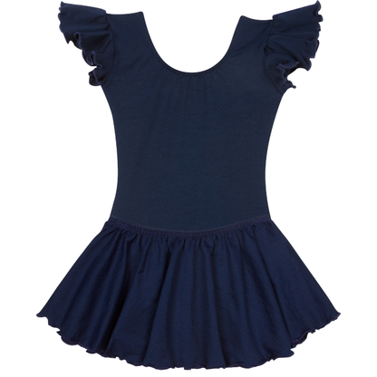 Navy Blue Leotard with Flutter/Ruffle Short Sleeve for Toddler & Girls