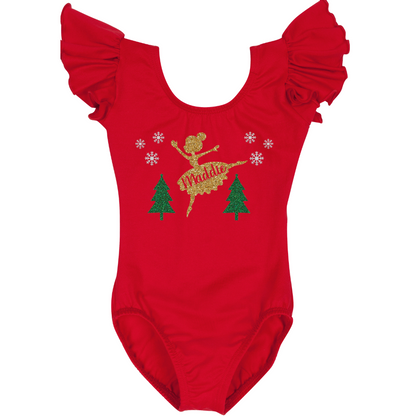 Personalized Holiday Ballerina Leotard | Red