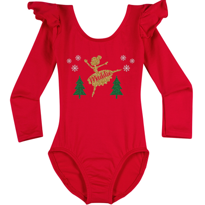 Personalized Holiday Ballerina Leotard | Red