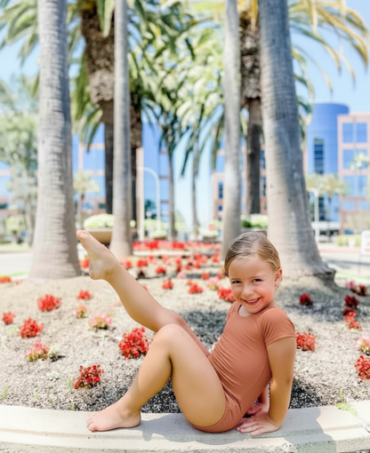 Suntan Short Sleeve Leotard for Toddler & Girls