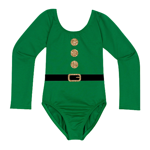 A Green Long Sleeve Leotard with Elf Design