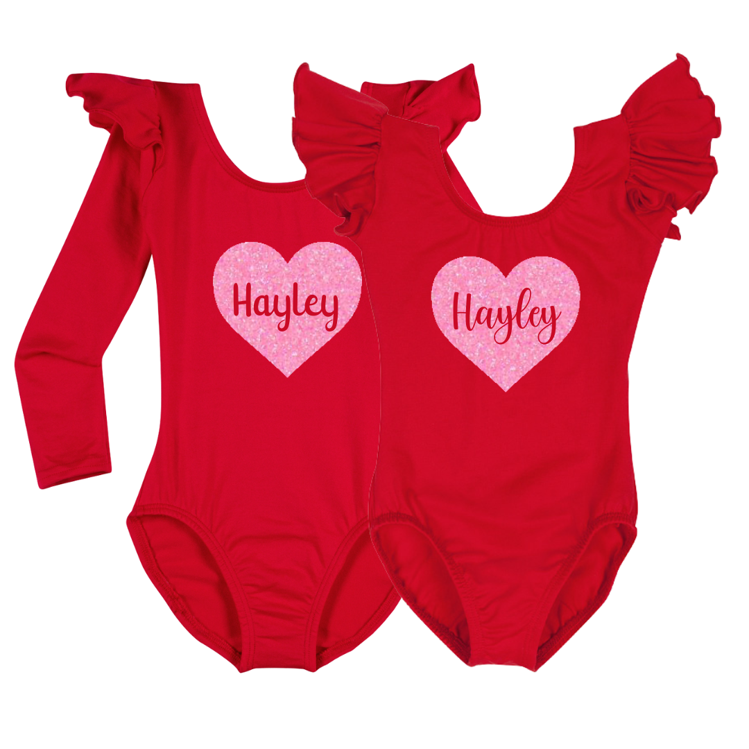 Personalized Heart Ruffle Sleeve Leotard