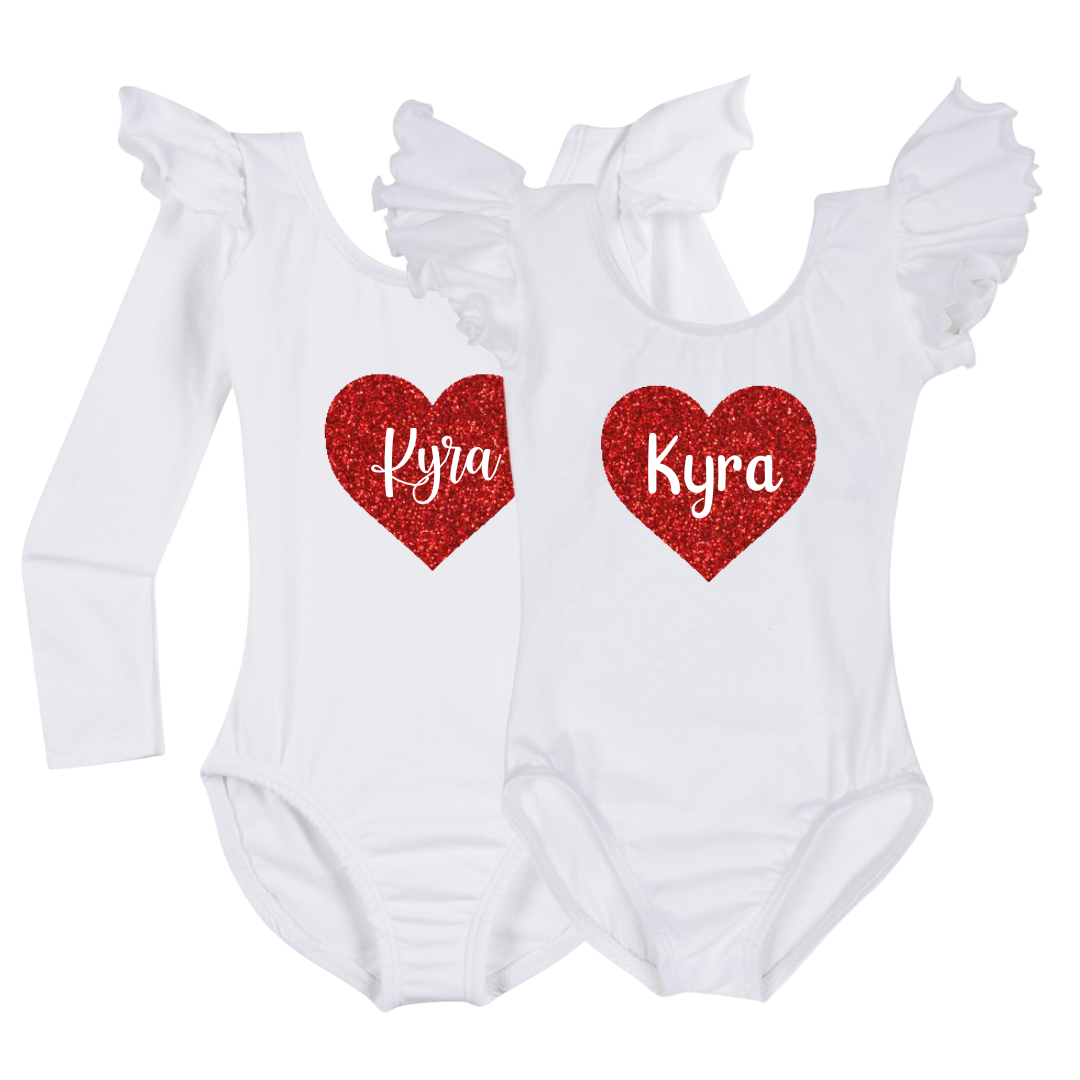 Personalized Heart Ruffle Sleeve Leotard