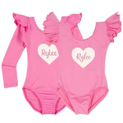 Personalized Heart Ruffle Sleeve Leotard