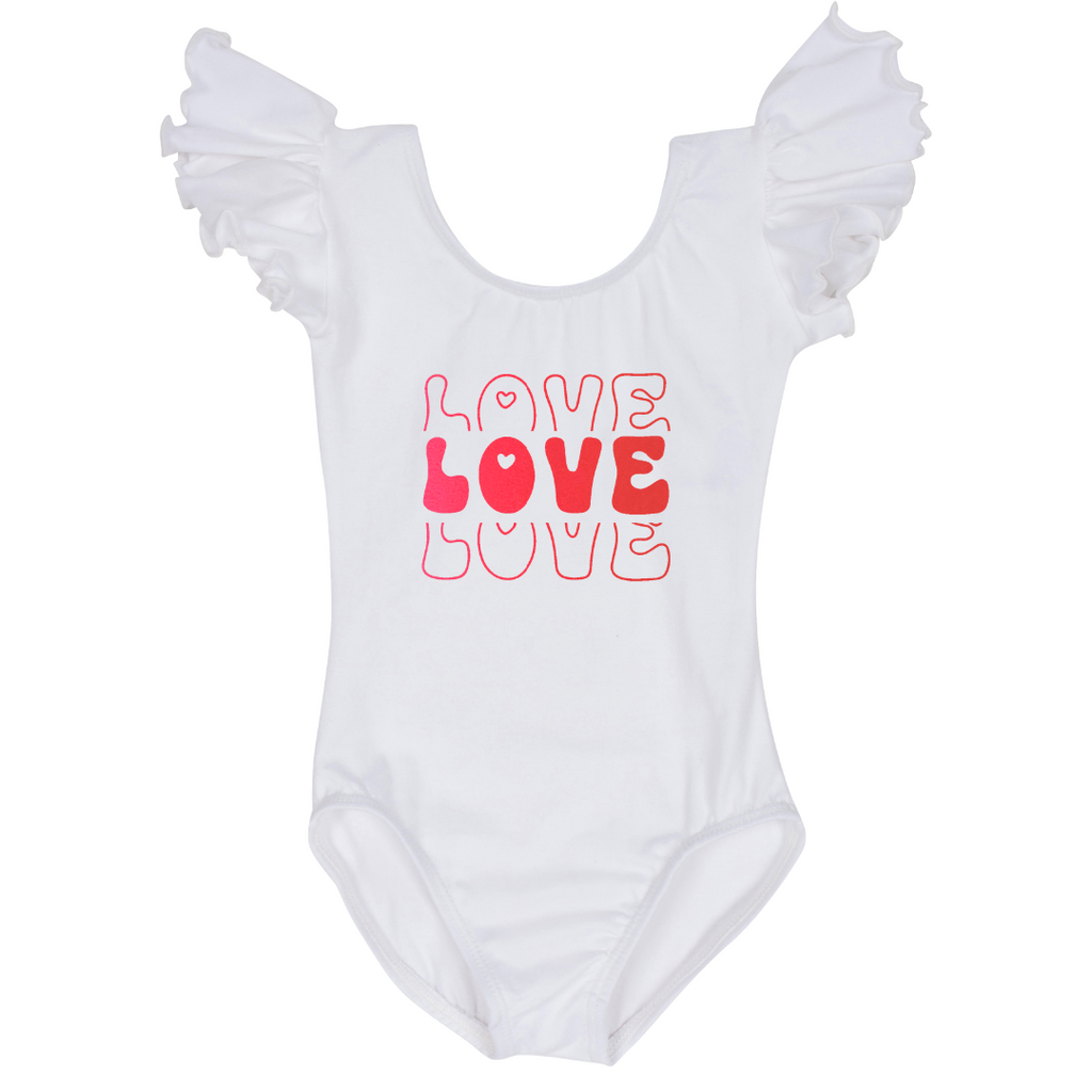 Valentine Retro Love Toddler & Girls Flutter / Ruffle Short Sleeve Leotard