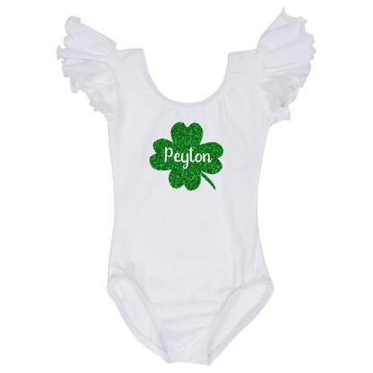 St Patrick's Day Personalized Shamrock Baby and Toddler Girls Shirt