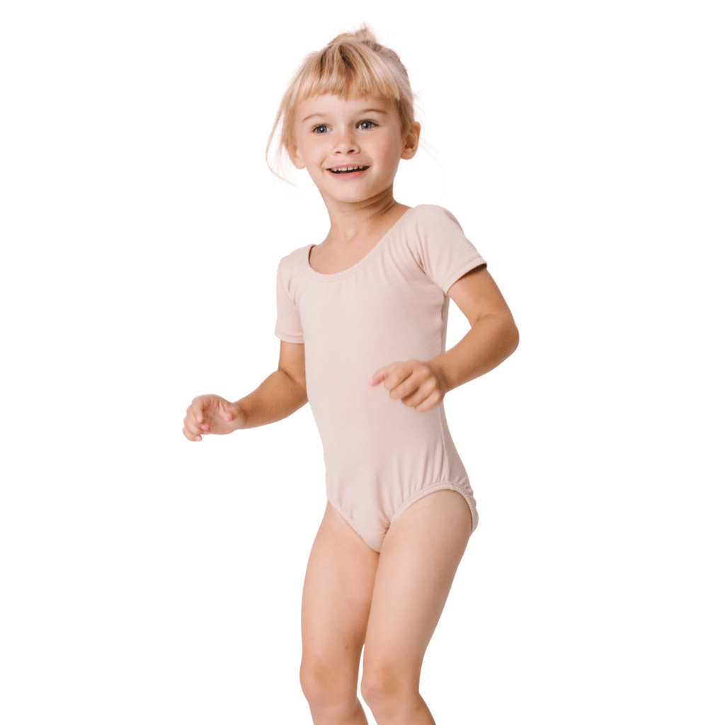 Nude/Beige Short Sleeve Classic Dance Leotard for Girls and Toddlers
