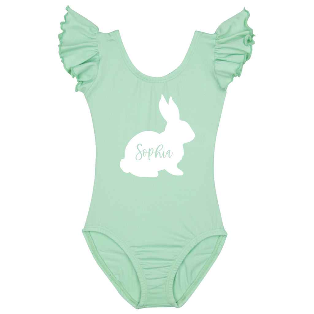 Little Cottontail Personalized Leotard with Flutter/Ruffle Short Sleeve for Toddler & Girls