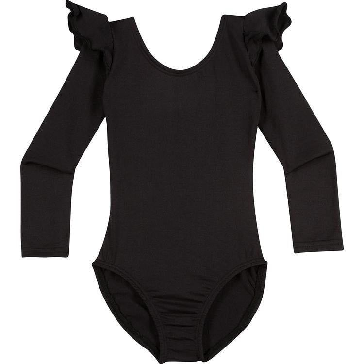 Black Long Sleeve Ruffle Leotard for Toddler and Girls
