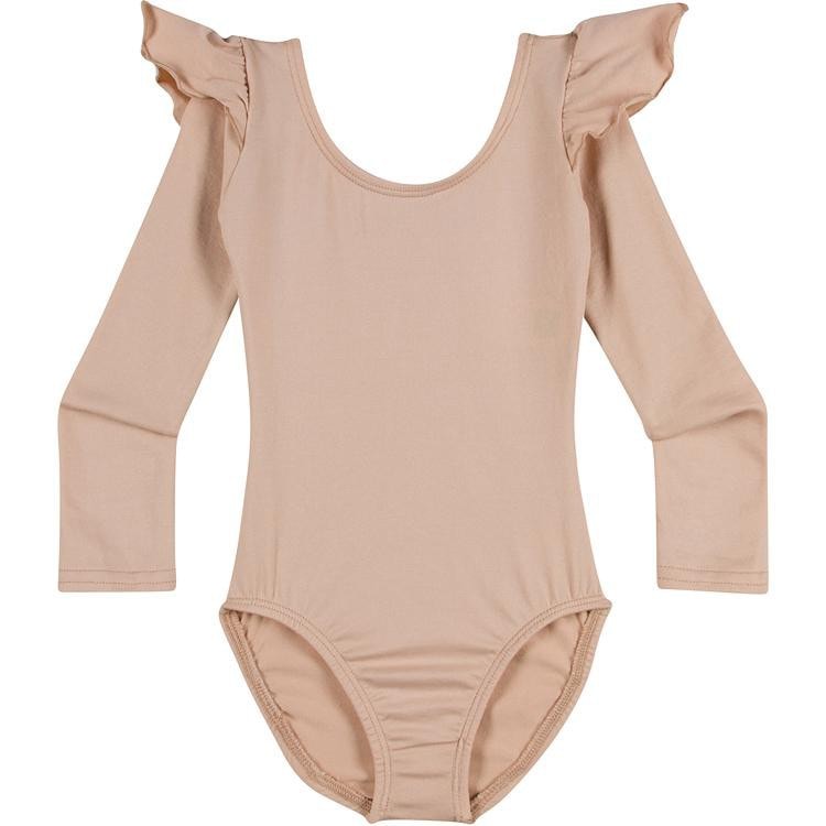 A Skintone Nude/ Beige Ruffle Long Sleeve Leotard