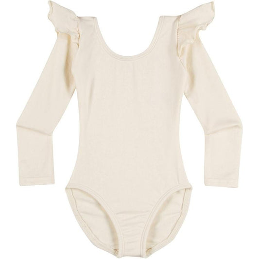 An Ivory/ Cream Ruffle Long Sleeve Leotard