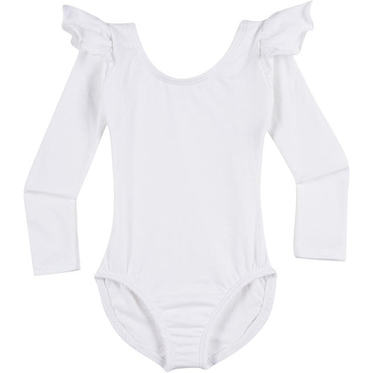 White Long Sleeve Leotard with Ruffles