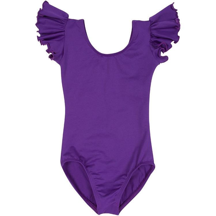 Purple Toddler & Girls Flutter/Ruffle Short Sleeve Leotard