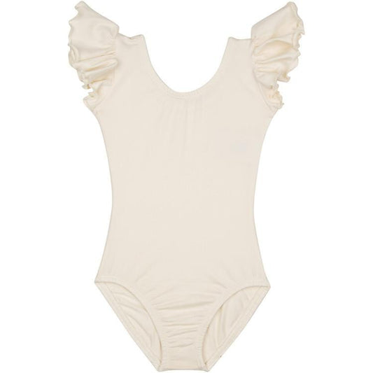 An Ivory/ Cream Ruffle Short Sleeve Leotard