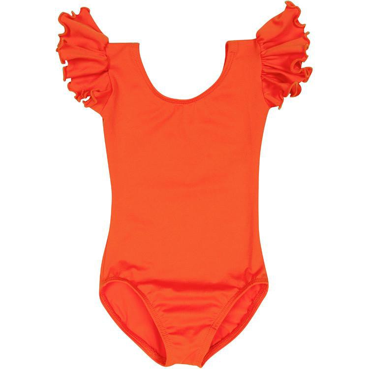 An Orange Ruffle Short Sleeve Leotard