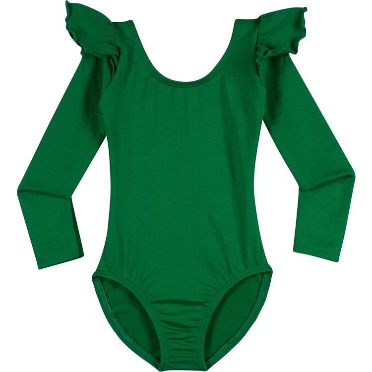 Green Long Sleeve Ruffle Leotard for Toddler and Girls