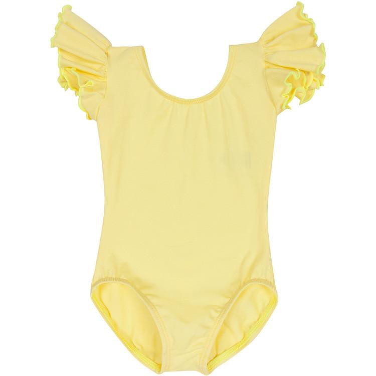 Yellow Leotard for Toddler & Girls - Ruffle/Flutter Short Sleeve