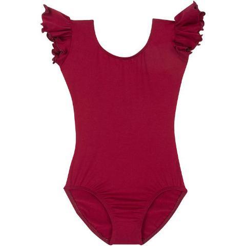 Burgundy Toddler & Girls Flutter/Ruffle Short Sleeve Leotard