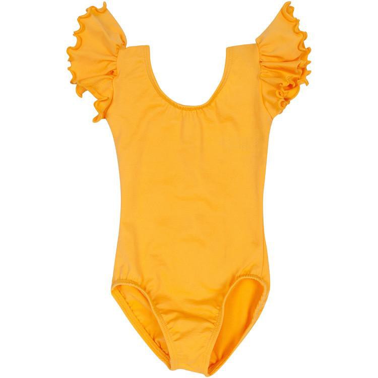 Girl's Mustard Yellow Leotard with Flutter Sleeves