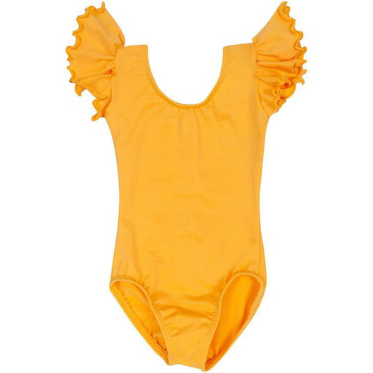 A Golden Yellow Ruffle Short Sleeve Leotard