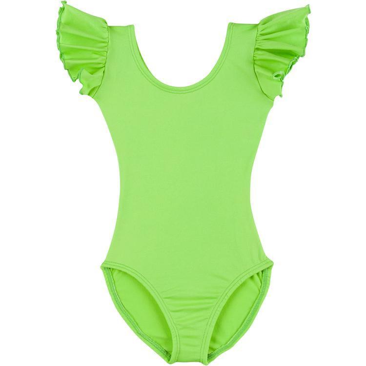 Lime Green Leotard with Flutter/Ruffle Short Sleeve for Toddler & Girls