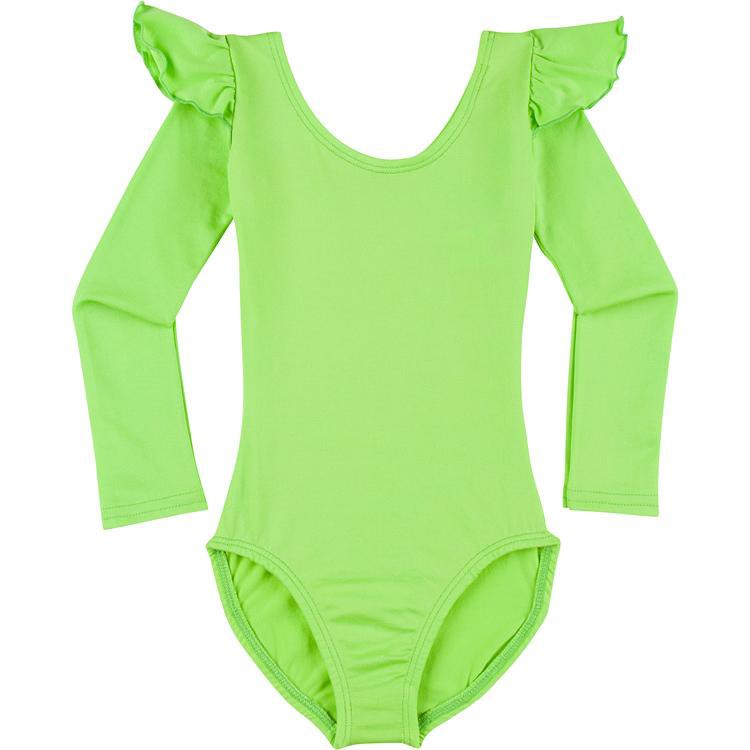 Lime Green Long Ruffle Sleeve Leotard for Toddler and Girls