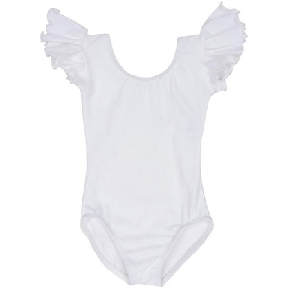 Lined White Leotard Flutter/Ruffle Short Sleeve for Toddler and