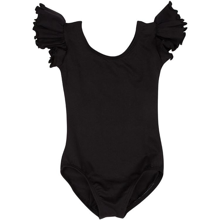 Black Leotard with Flutter/Ruffle Short Sleeve for Toddler & Girls