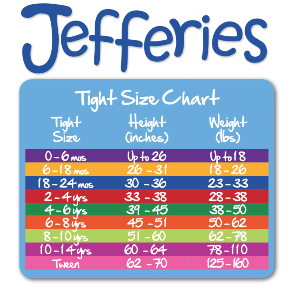 Jefferies Girls Tights Size Chart