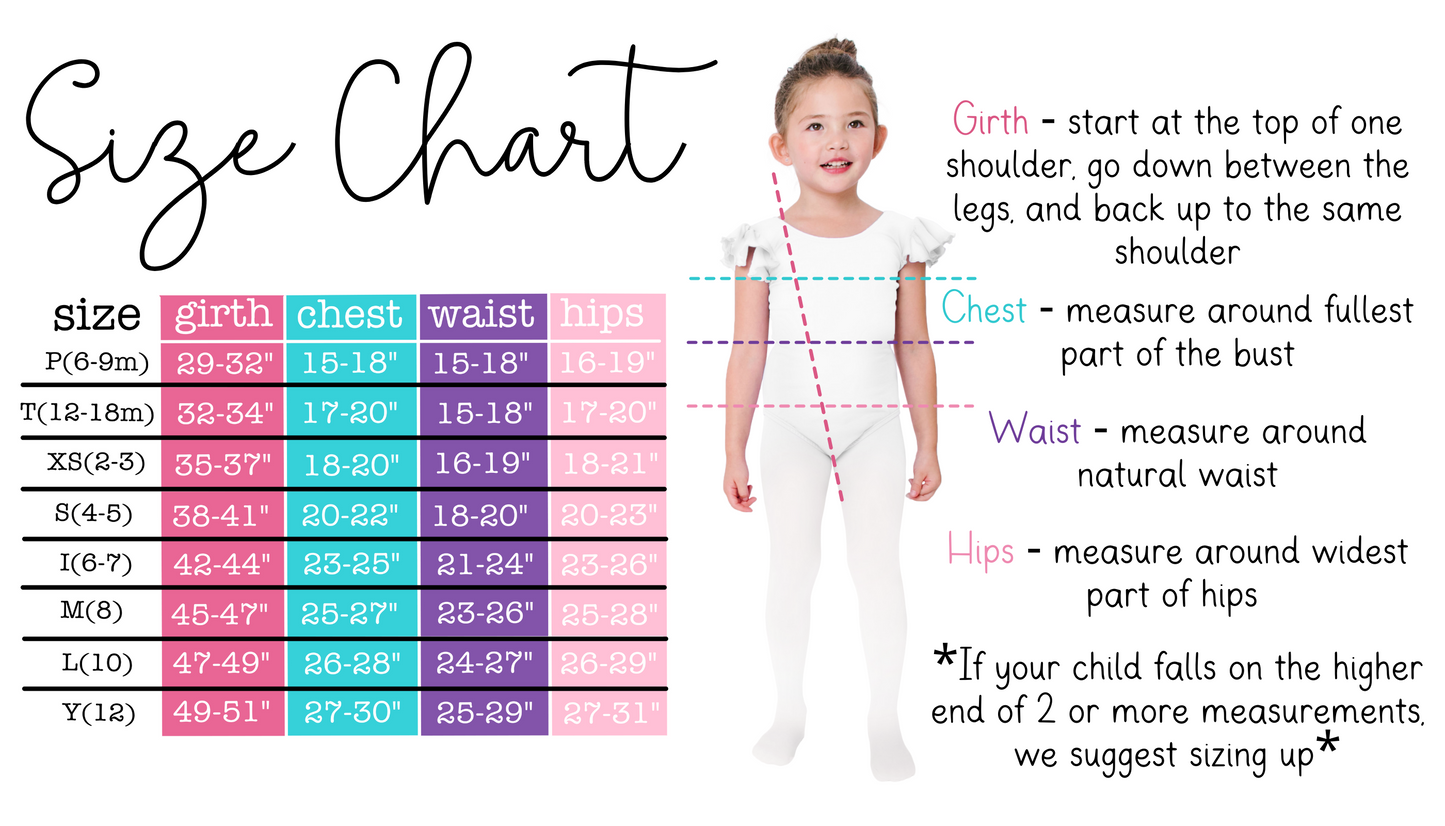 Leotard for Girls Size Chart